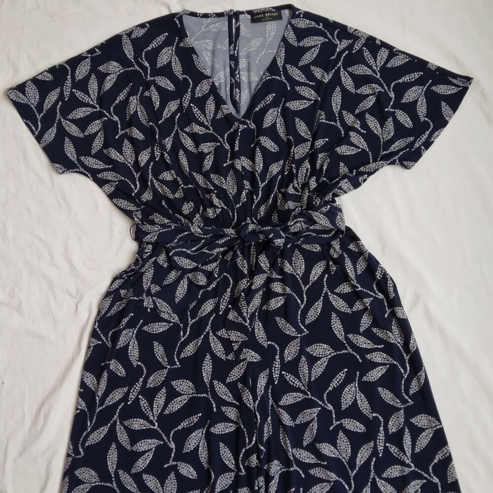 Lane Bryant Kimono Sleeve V-Neck Jersey Jumpsuit Leaves Flowy Chic Boho 14/16 - Picture 6 of 12